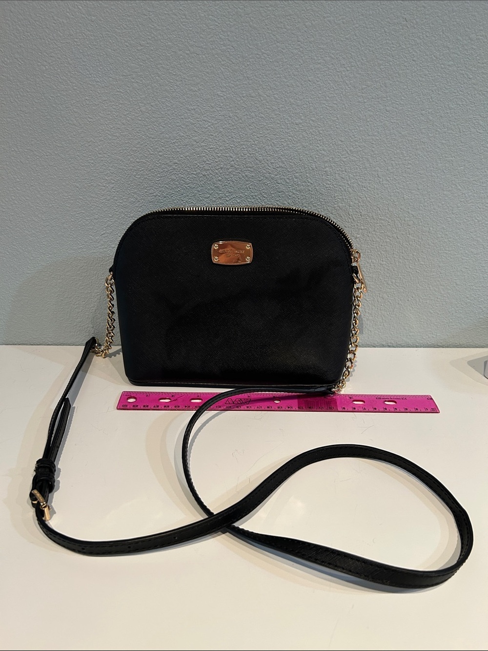 Michael Kors Black Crossbody with Gold Plate and Chain*